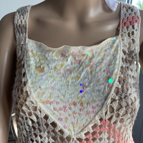 Free People Sequined Crochet Racerback Tank Knit - Picture 3 of 12
